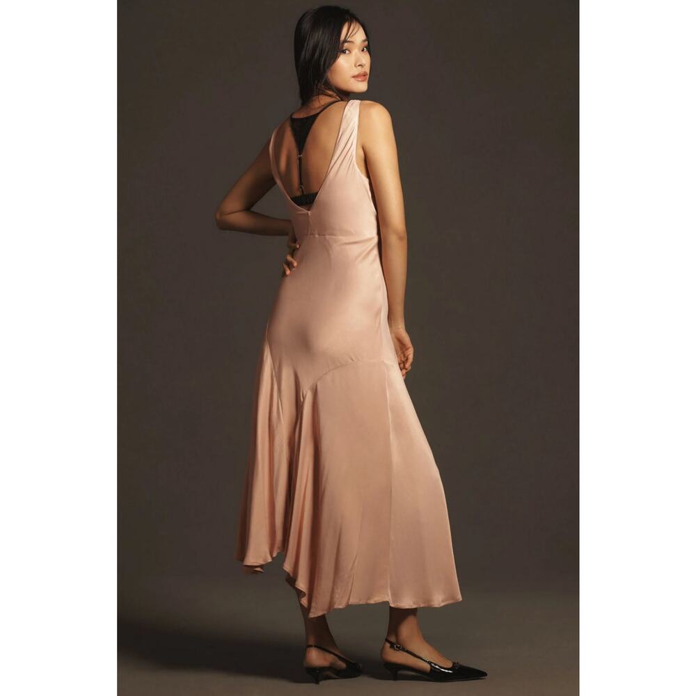 Anthropologie Rose Gold Satin Midi Dress - Picture 3 of 5